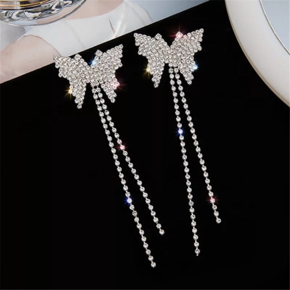 🌟 Long Rhinestone Butterfly 🦋 Crystal Earrings